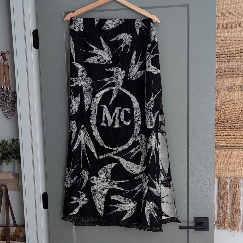 Alexander McQueen Black and White Swallow Scarf
